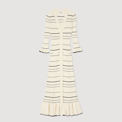 Stripy Knit Maxi Dress Ecru