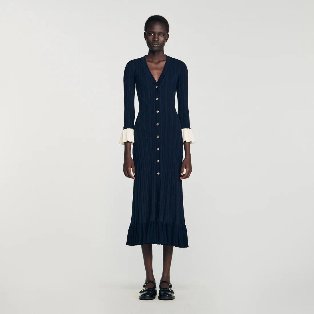 Nara Two-Tone Knit Maxi Dress Navy Blue