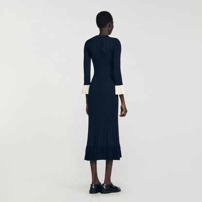 Nara Two-Tone Knit Maxi Dress Navy Blue