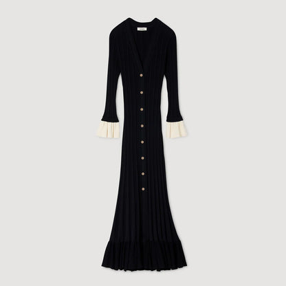 Nara Two-Tone Knit Maxi Dress Navy Blue