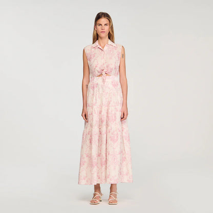 Canberra Maxi Dress With Classic Collar Pink / Ecru