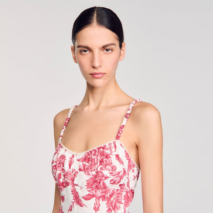 Joselle Floral Print Maxi Dress White / Red