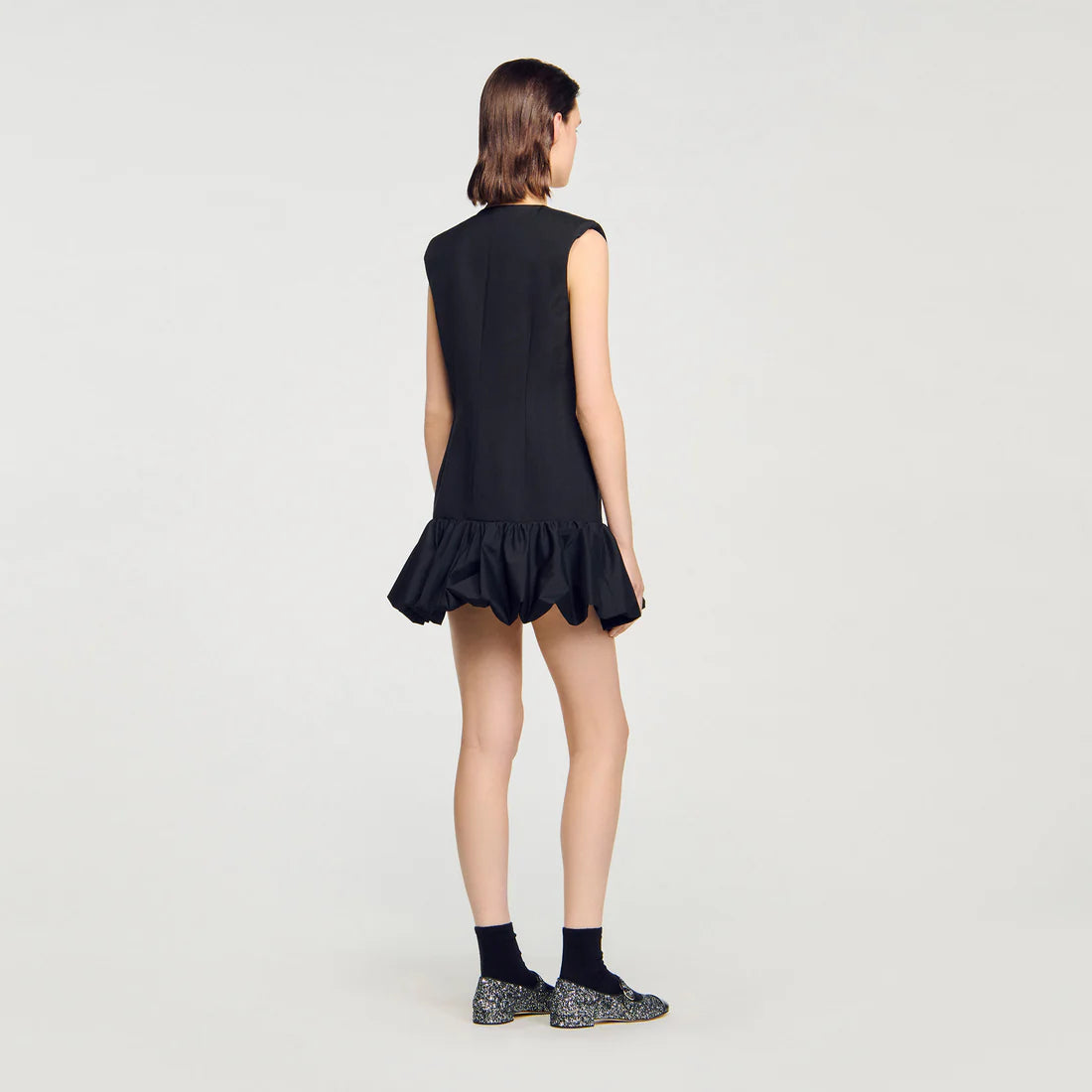 Aliette Short Tailored Dress With Ruffle Black