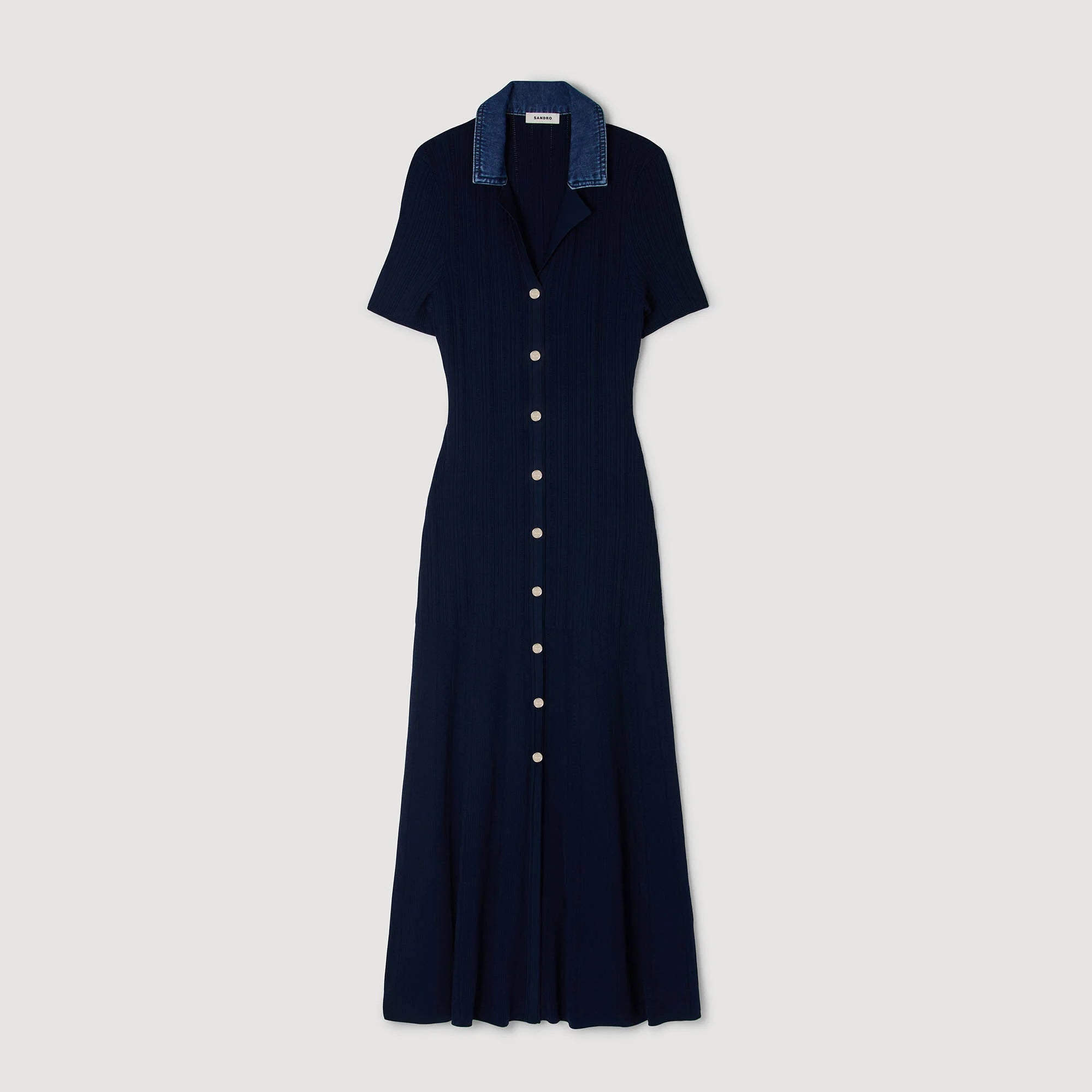 Julietta Denim Collar Knit Maxi Dress Navy Blue