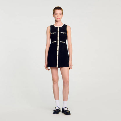 Fiorella Short Velvet Knit Dress Black