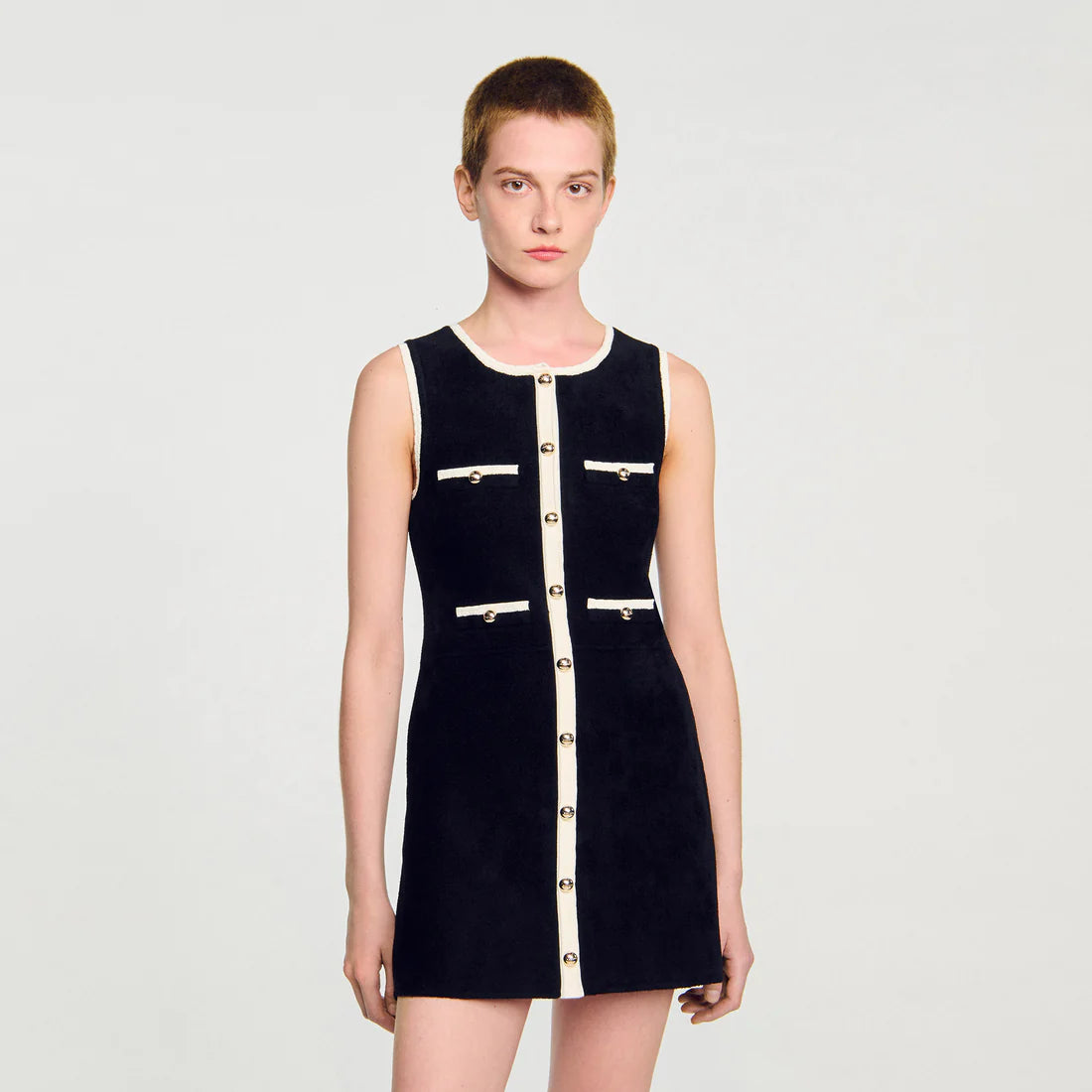 Fiorella Short Velvet Knit Dress Black