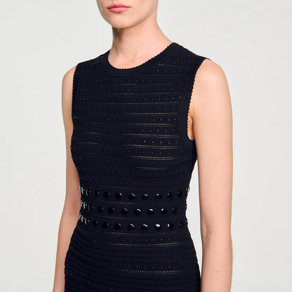Nefertiti Knit Maxi Dress With Studs Black