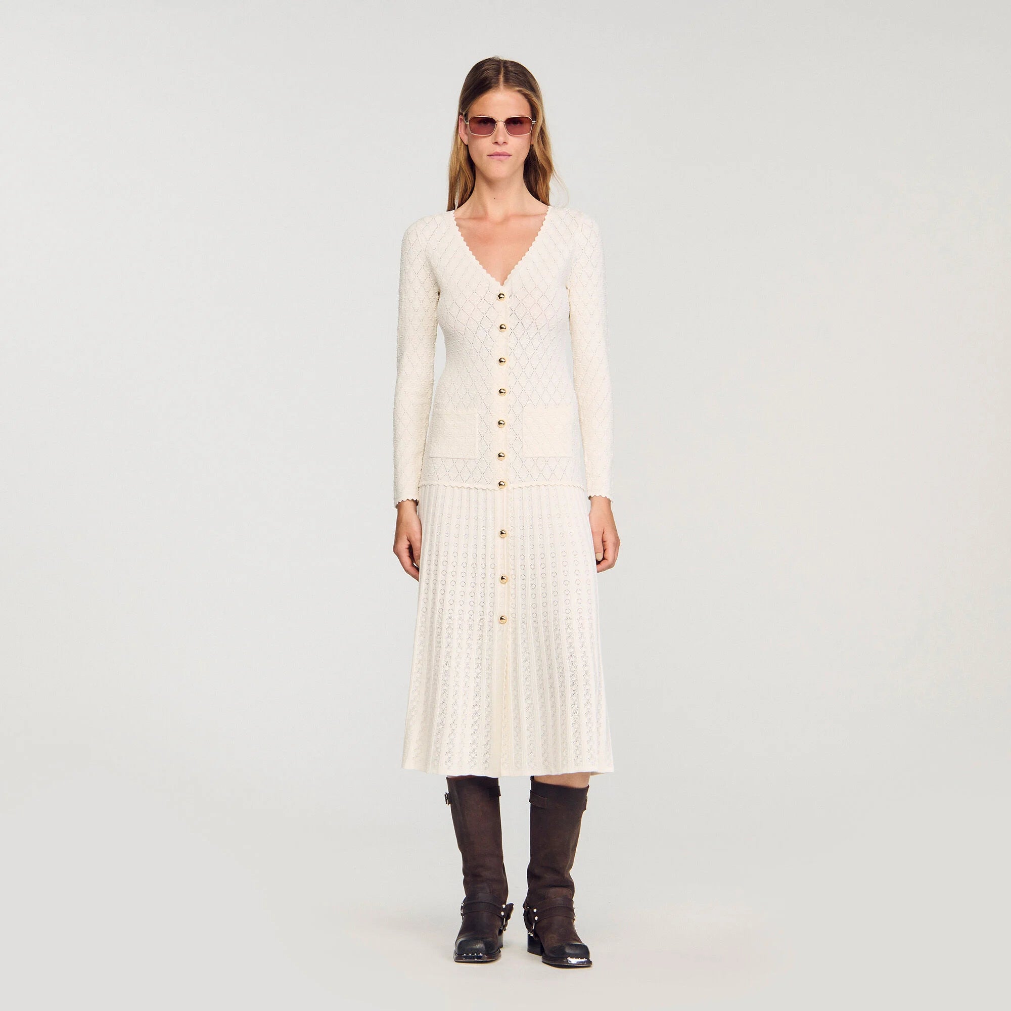 Sabah Fancy Knit Maxi Dress Ecru