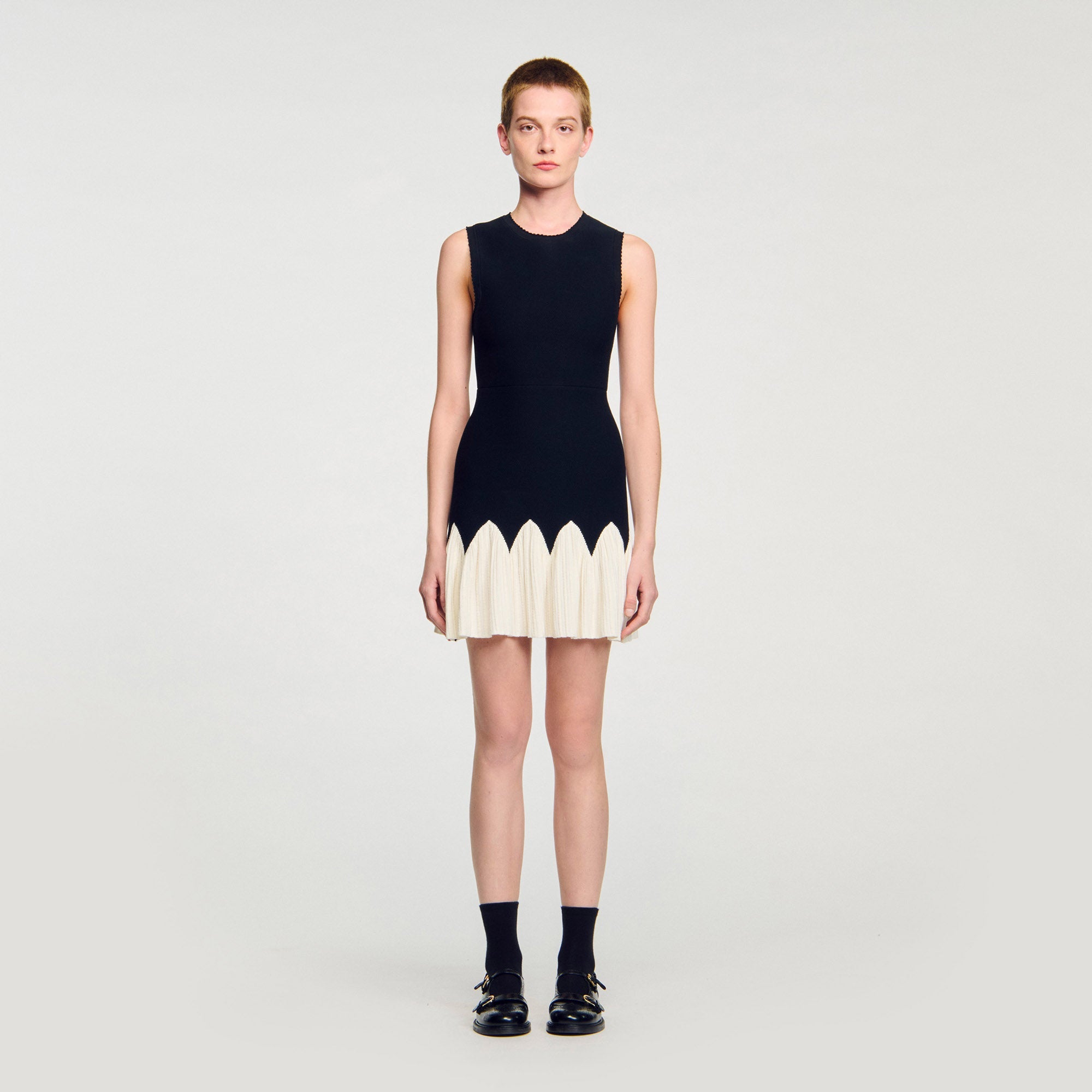Cassie Two-Tone Short Knit Dress Black / Ecru
