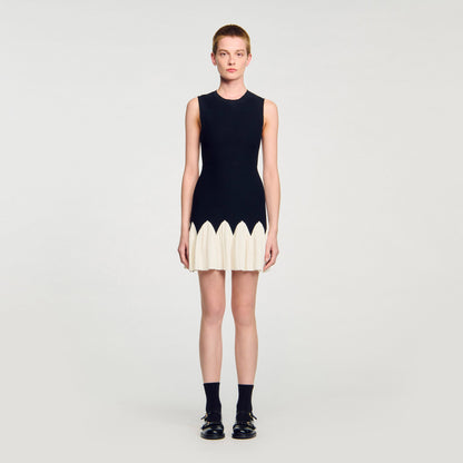 Cassie Two-Tone Short Knit Dress Black / Ecru