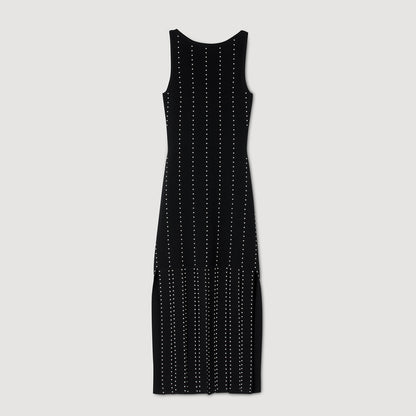 Aphrodite Fringed Knit Maxi Dress Black