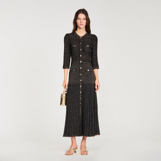 Ramia Pointelle Knit Midi Dress Black