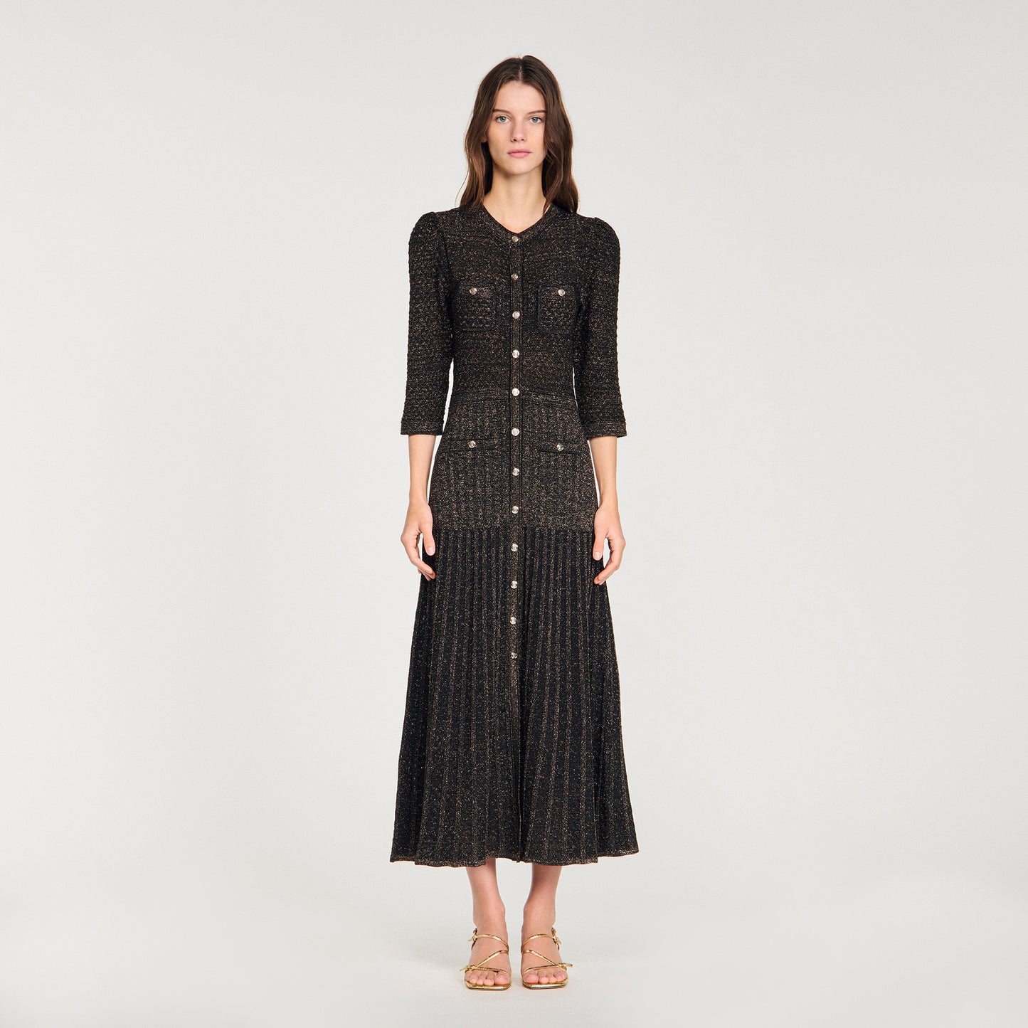 Ramia Pointelle Knit Midi Dress Black