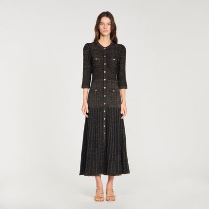 Ramia Pointelle Knit Midi Dress Black