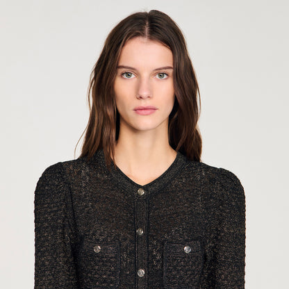 Ramia Pointelle Knit Midi Dress Black