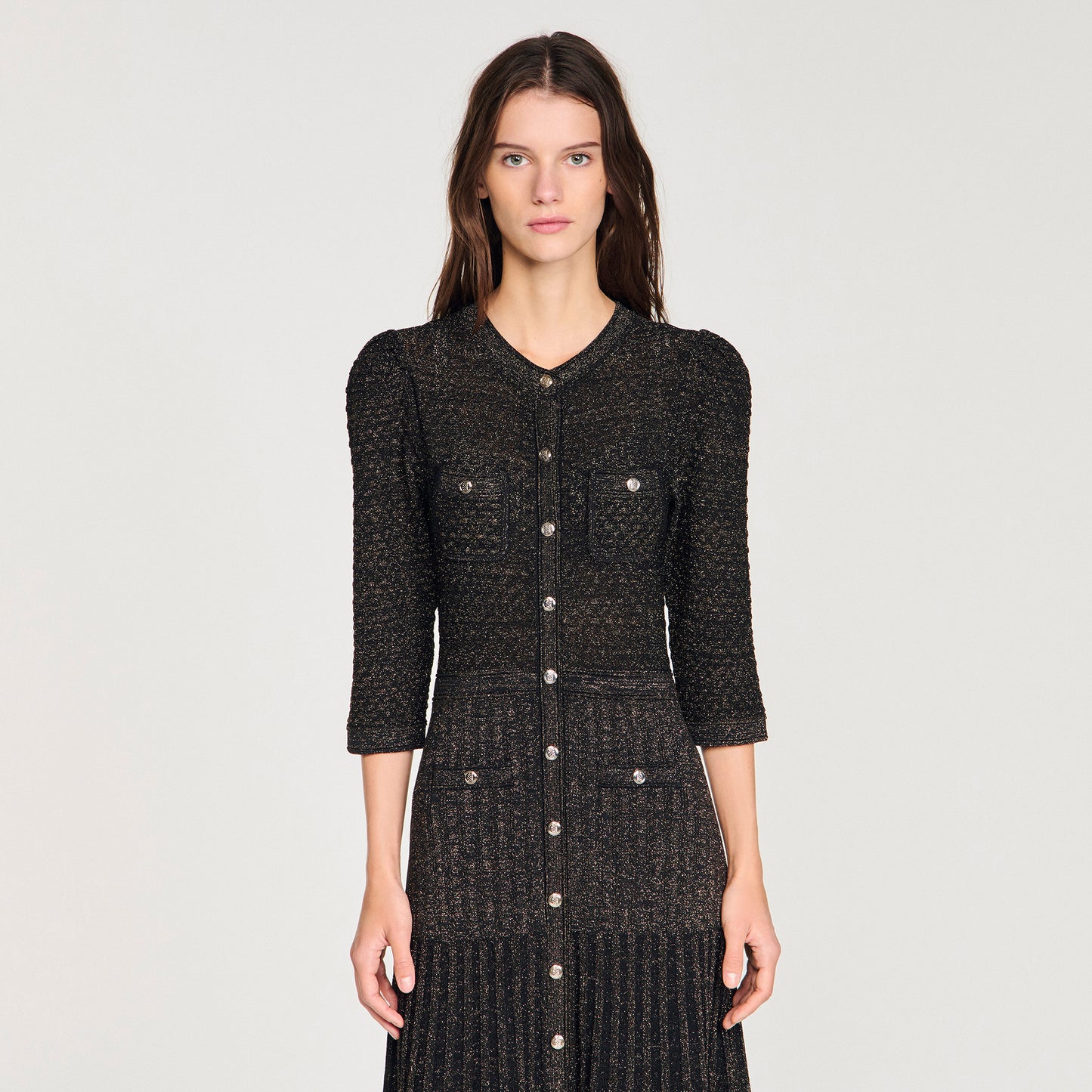 Ramia Pointelle Knit Midi Dress Black