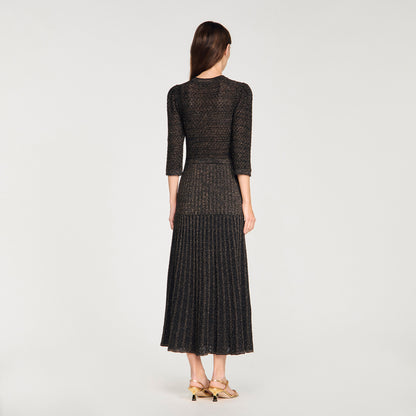 Ramia Pointelle Knit Midi Dress Black