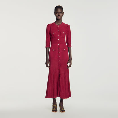 Ramia Pointelle knit midi dress Bordeaux