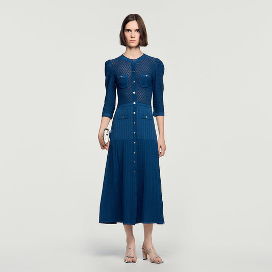 Ramia Pointelle knit midi dress Blue