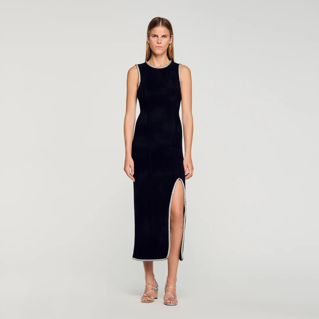 Guoda Rhinestone Slit Maxi Dress Black