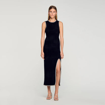 Guoda Rhinestone Slit Maxi Dress Black