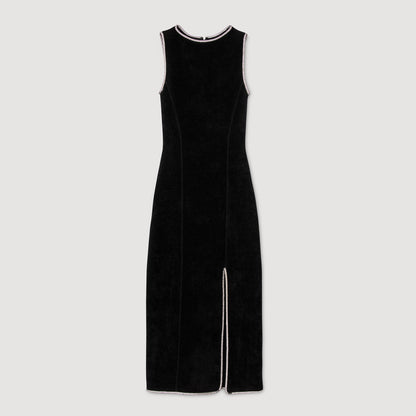 Guoda Rhinestone Slit Maxi Dress Black