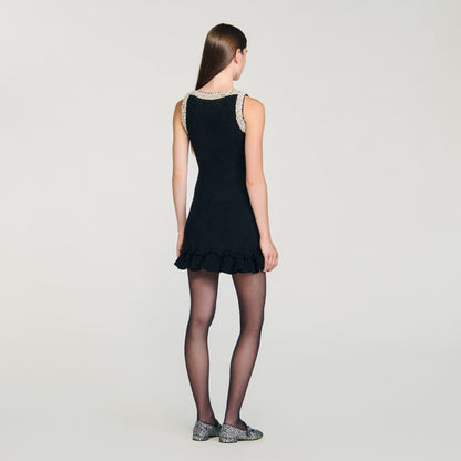 Divina Short Beaded Dress Black