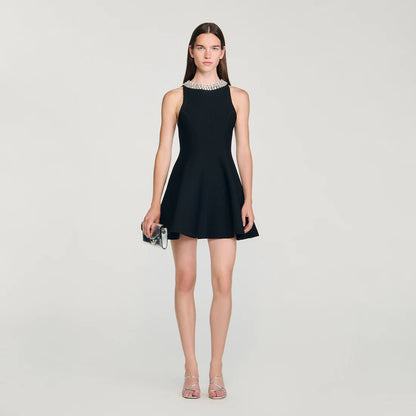 Darcy Short Dress With Pearl Collar Black