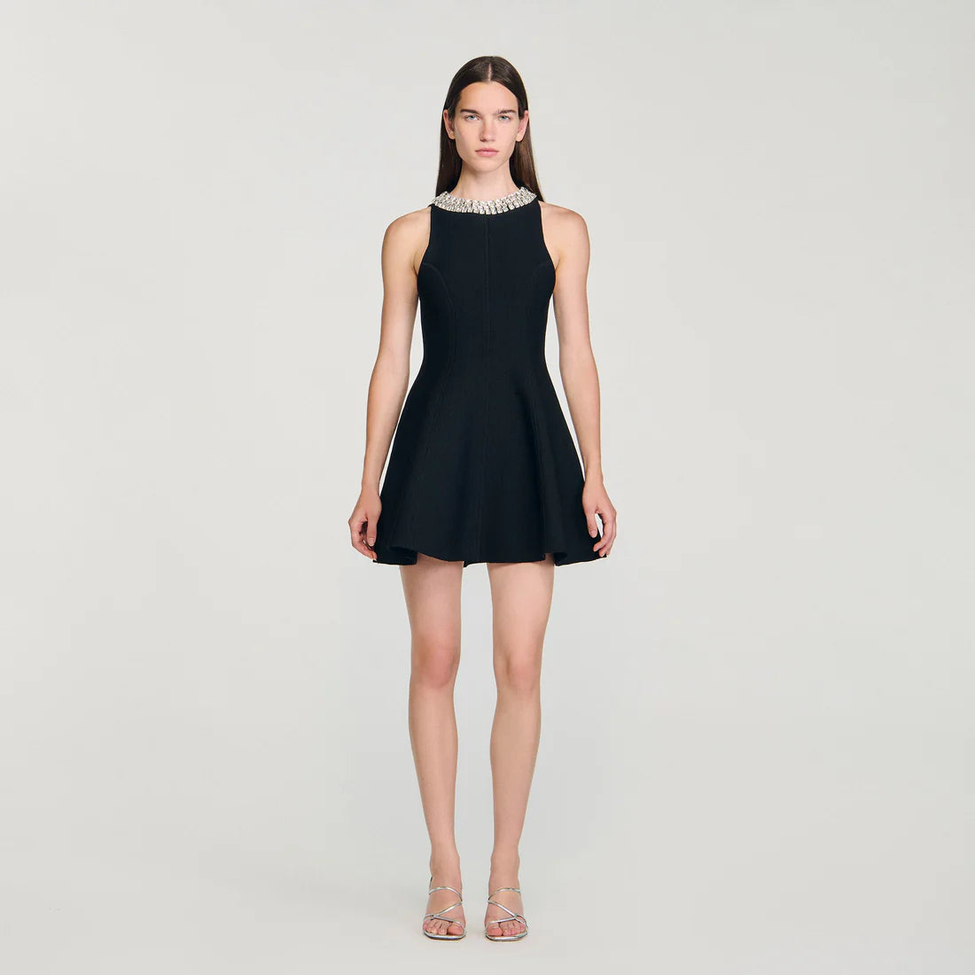 Darcy Short Dress With Pearl Collar Black