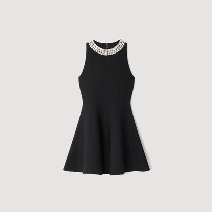 Darcy Short Dress With Pearl Collar Black