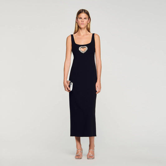 Sienna Rhinestone Heart Maxi Dress Black