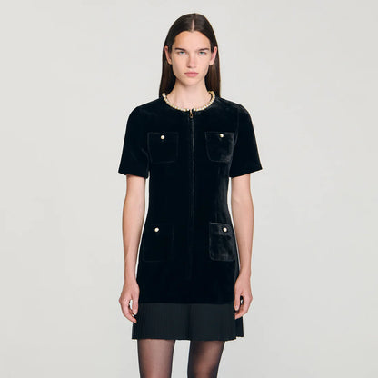 Isadora Short Velvet Dress Black