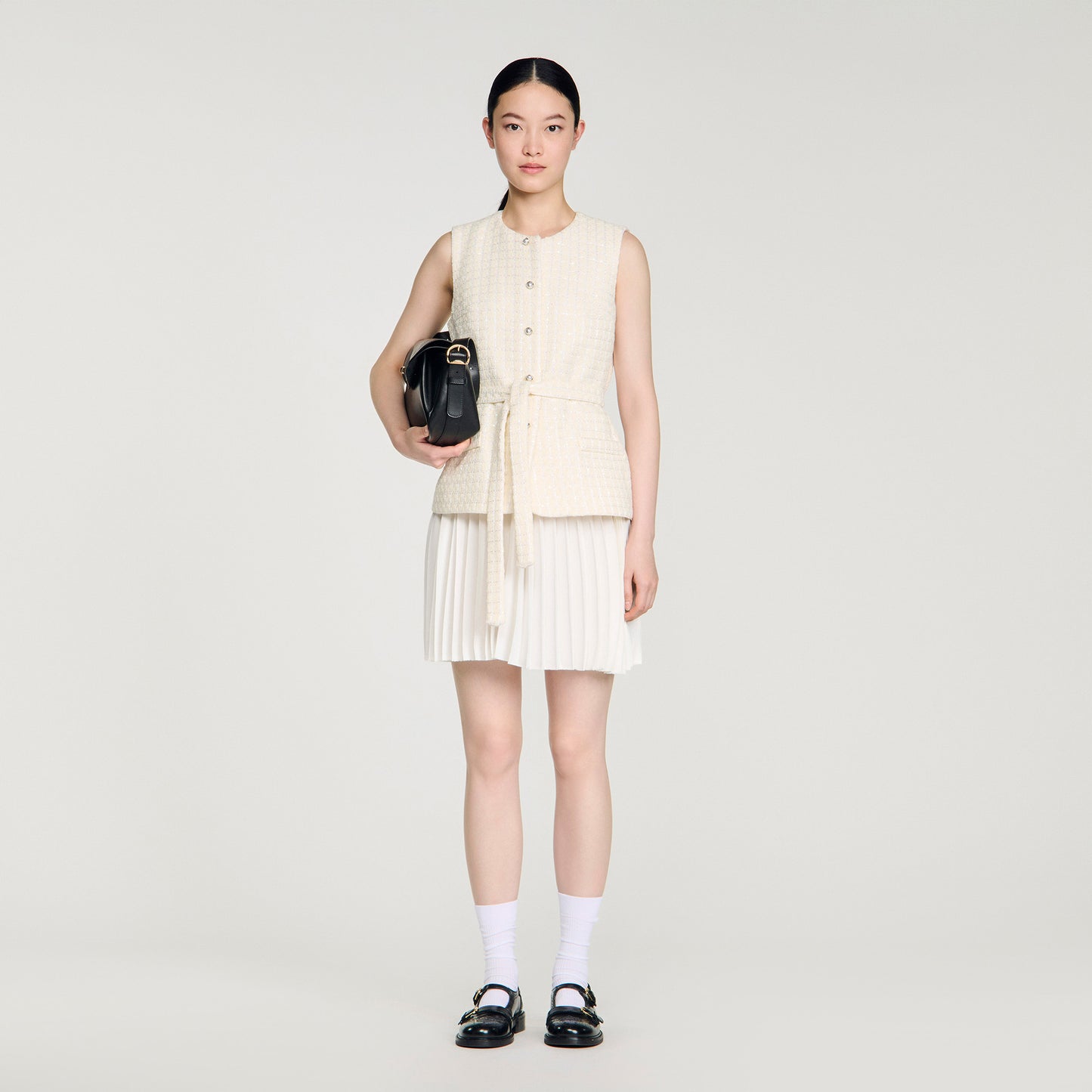 Bloom Two-Material Short Dress Ecru