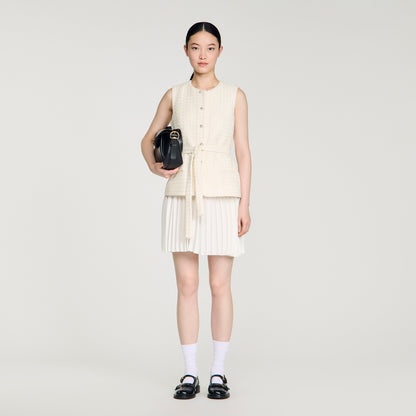 Bloom Two-Material Short Dress Ecru