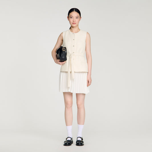 Bloom Two-Material Short Dress Ecru
