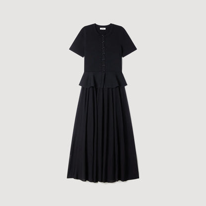 Judith Peplum Knit Maxi Dress Black