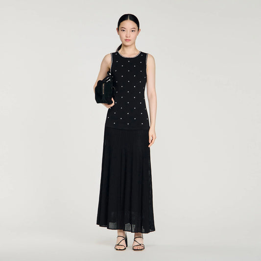 Theodora Rhinestone Flower Print Maxi Dress Black
