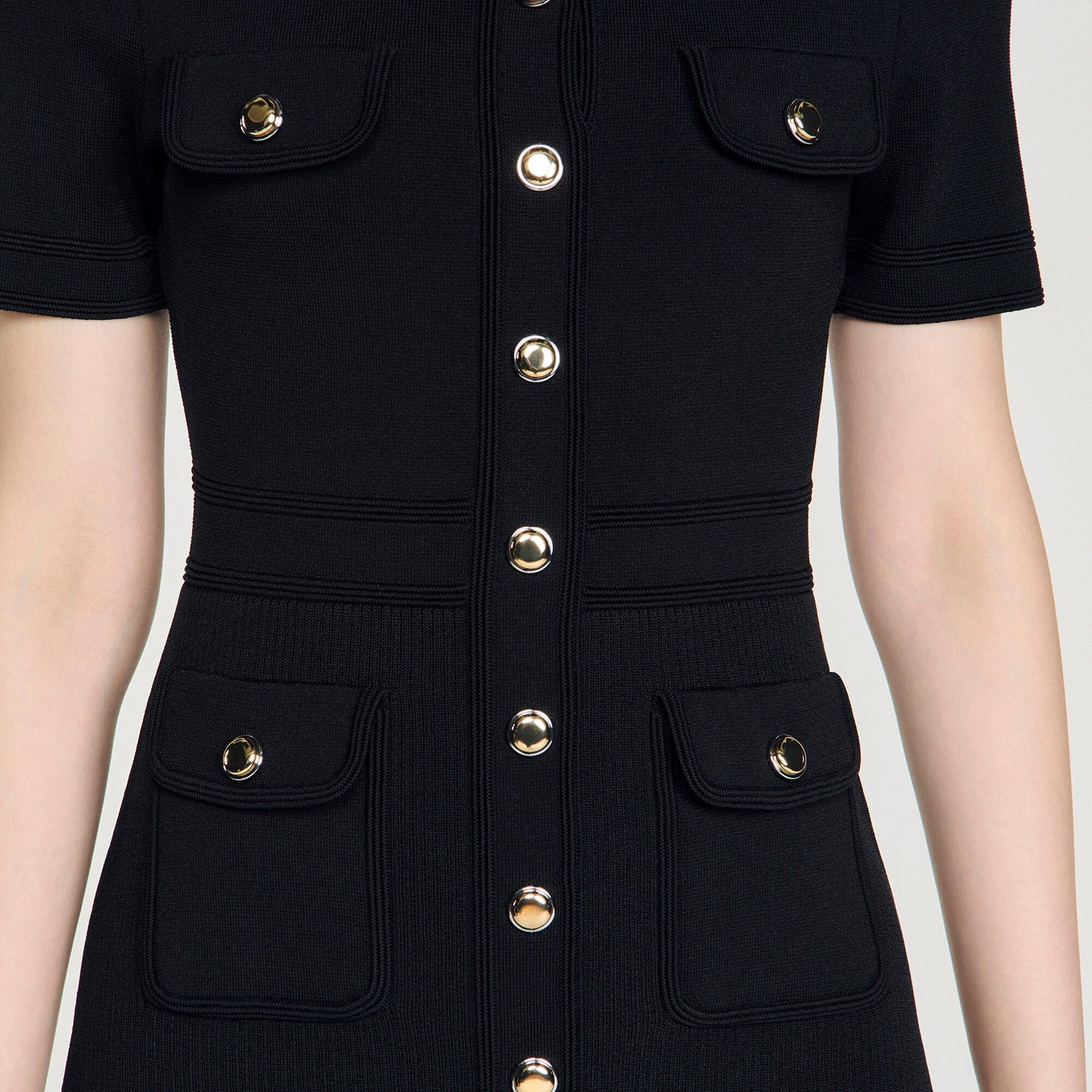 Isis Button-Up Knit Short Dress Black