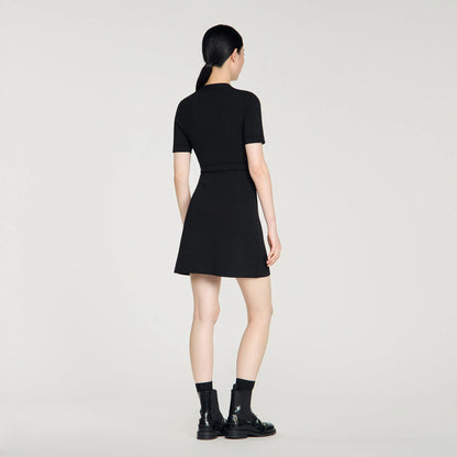 Isis Button-Up Knit Short Dress Black