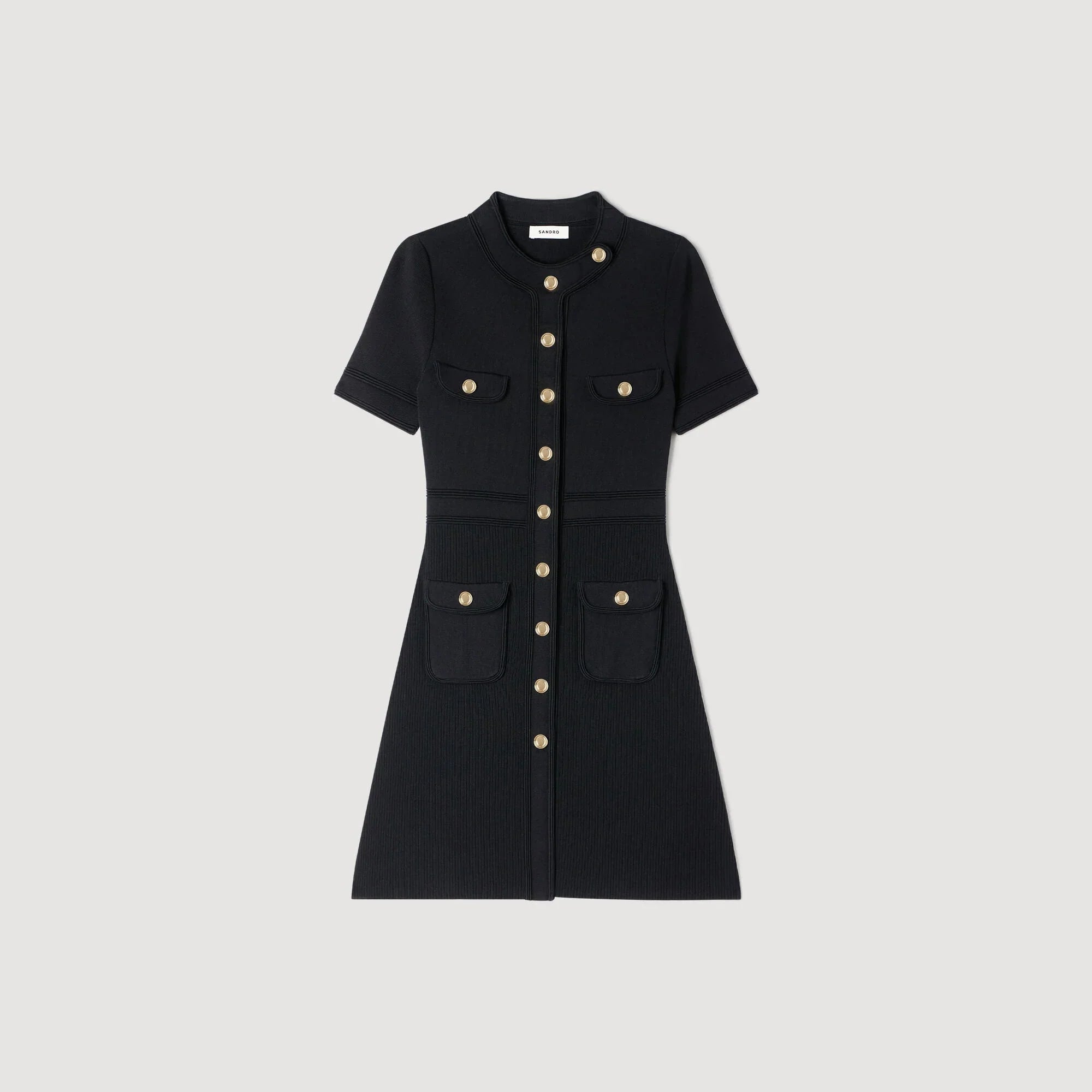 Isis Button-Up Knit Short Dress Black