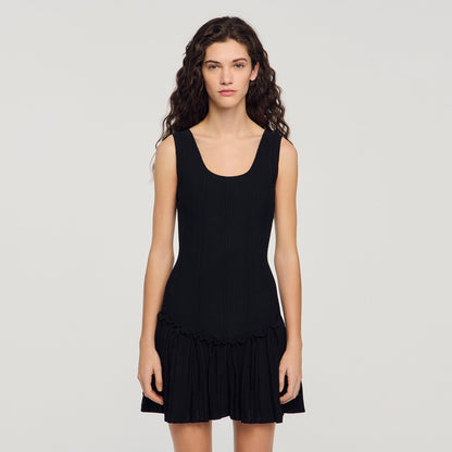 Carla Short Knit Dress With Ruffle Black