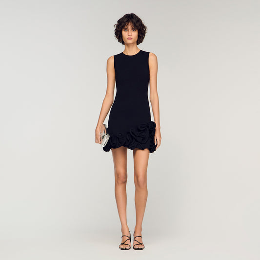 Chloe Floral Knit Short Dress Black