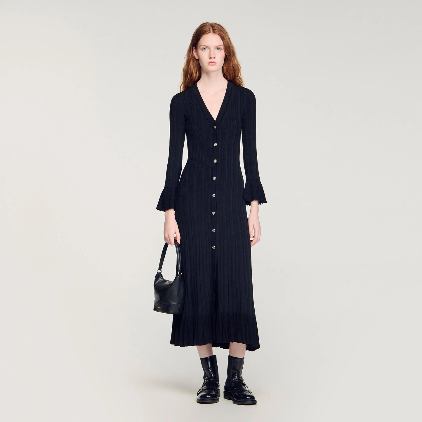 Narya Knit Maxi Dress With Ruffle Black