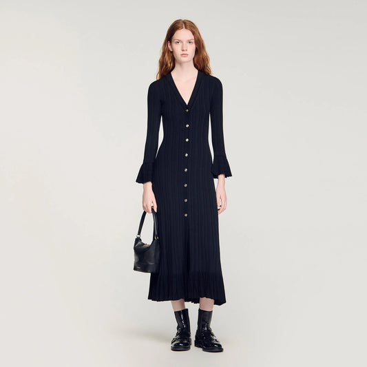 Narya Knit Maxi Dress With Ruffle Black