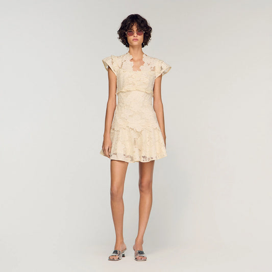 Lyrella Short Guipure Dress Ecru