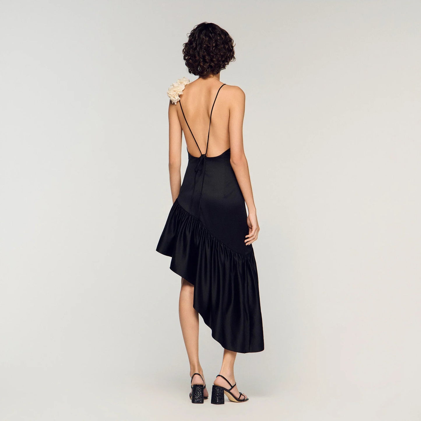 Laurine Floral Print Ruffled Short Dress Black
