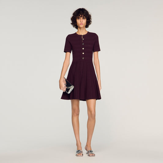 Milou Floral Print Knit Short Dress Brown