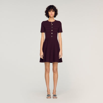 Milou Floral Print Knit Short Dress Brown