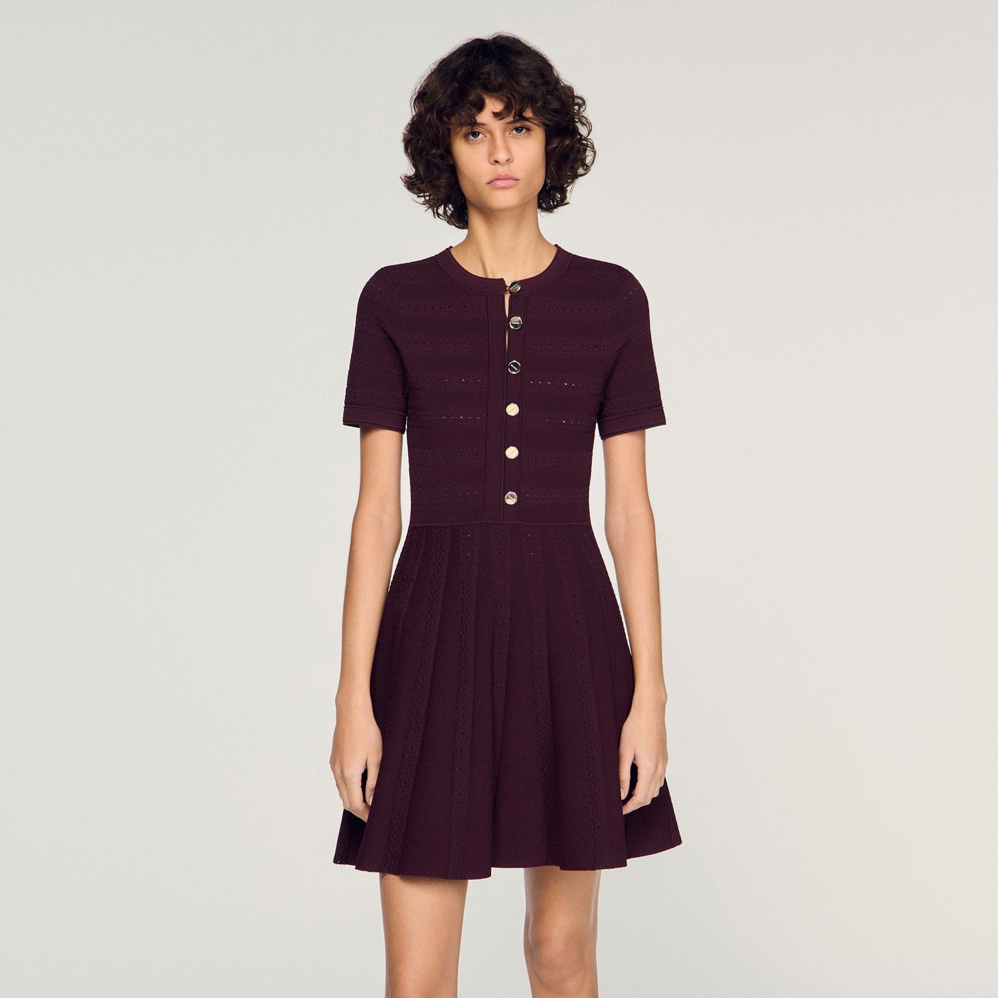 Milou Floral Print Knit Short Dress Brown