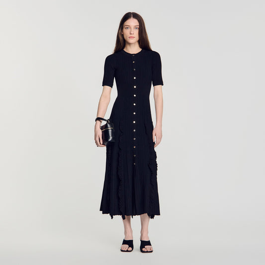 Pietrarosa Knit maxi dress with ruffles Black